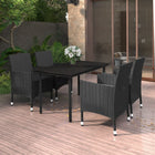 Tuinset 5-delig poly rattan zwart met kussens