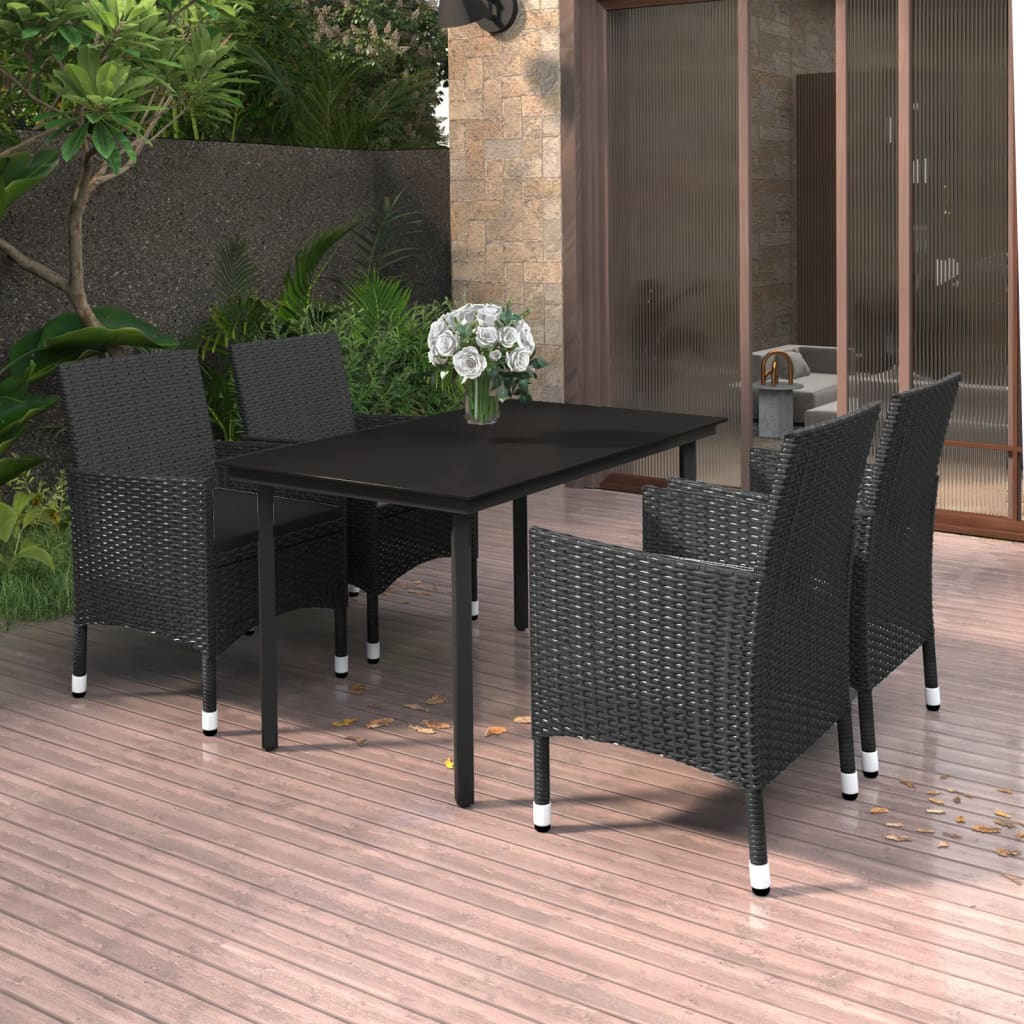 -Delige Tuinset Met Kussens Poly Rattan En Glas 5 140 cm tafellengte Zwart