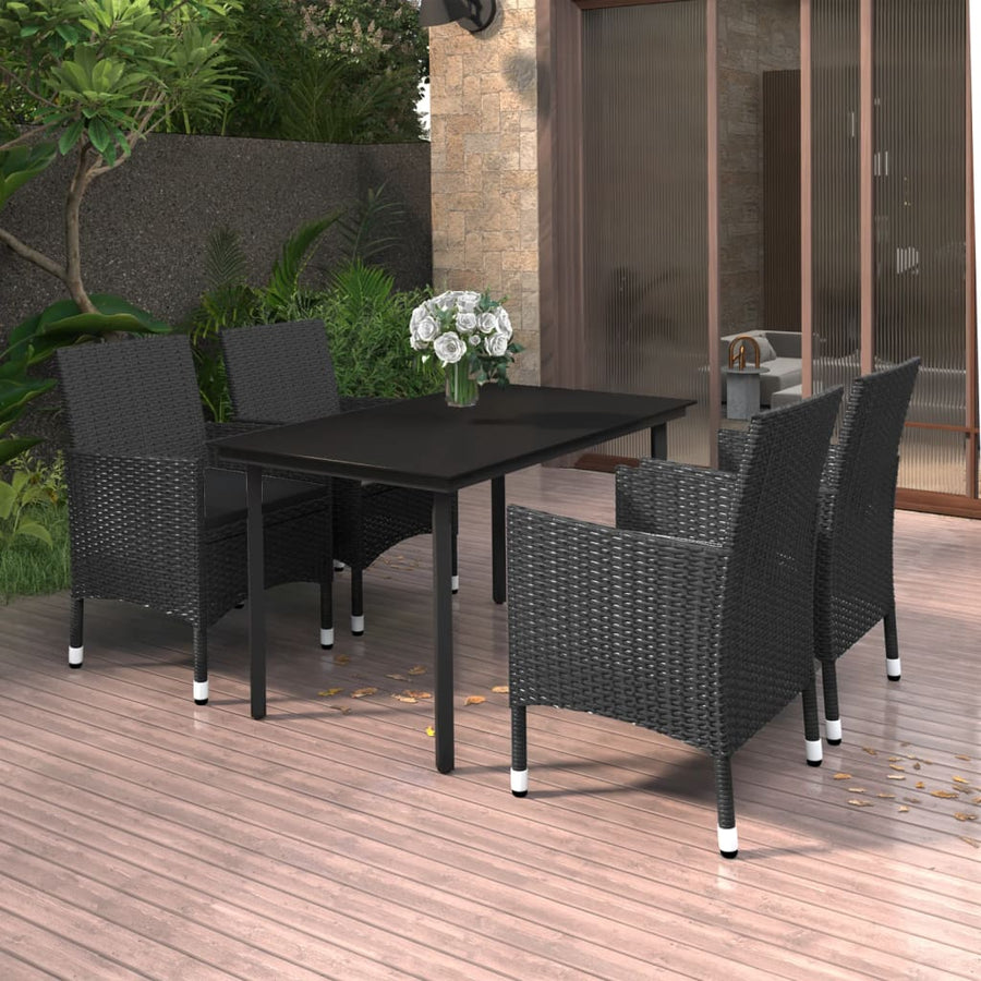 -Delige Tuinset Met Kussens Poly Rattan En Glas 5 140 cm tafellengte Zwart