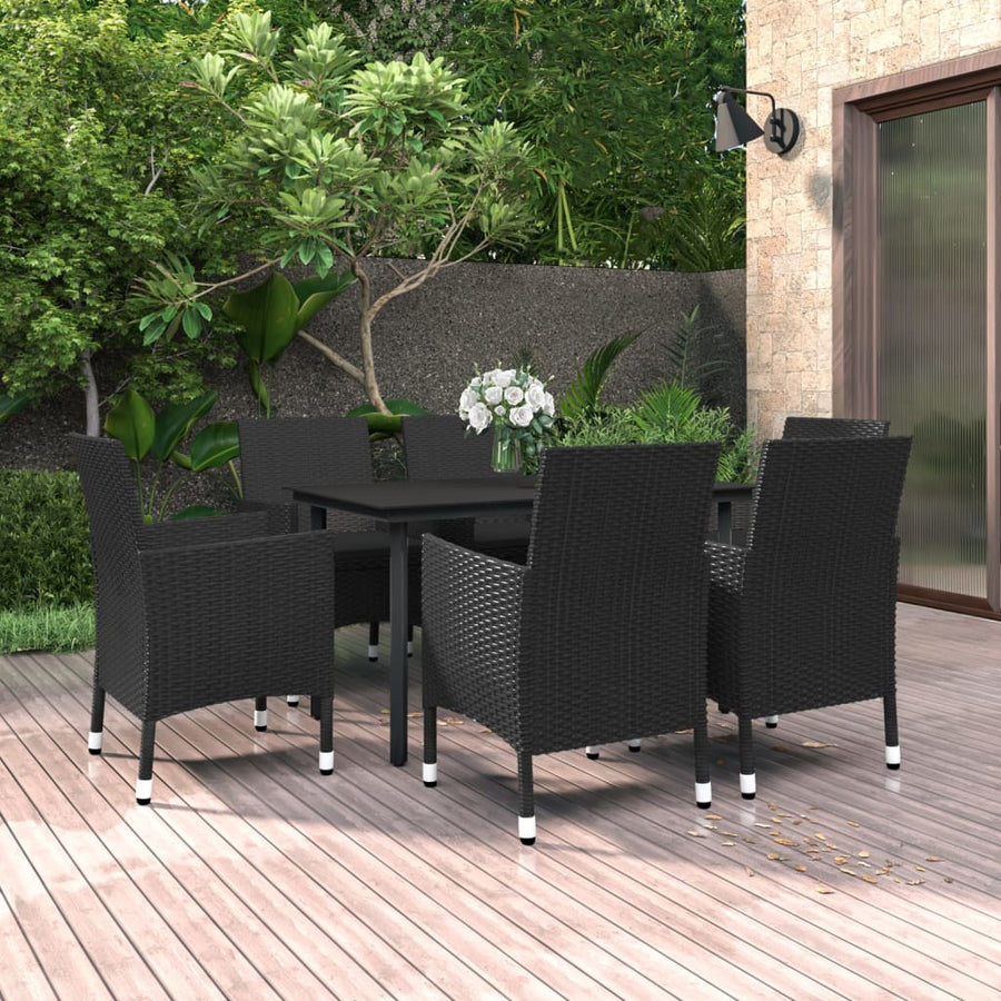 -Delige Tuinset Met Kussens Poly Rattan En Glas 7 140 cm tafellengte Zwart