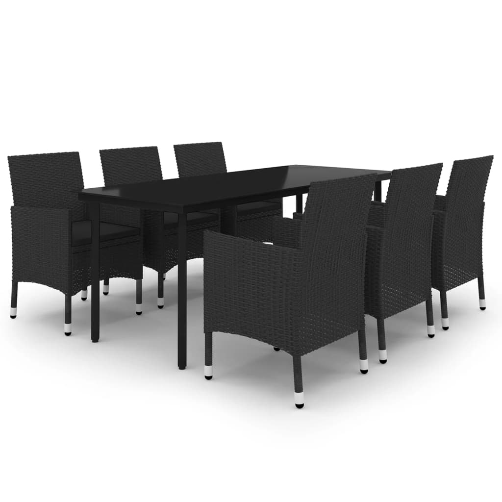 7-Delige Tuinset Met Kussens Poly Rattan En Glas 6 200 cm tafellengte Zwart