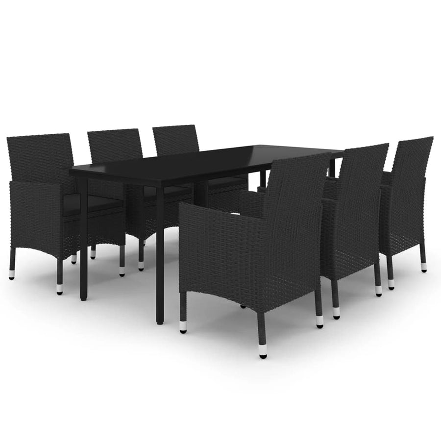 7-Delige Tuinset Met Kussens Poly Rattan En Glas 6 200 cm tafellengte Zwart