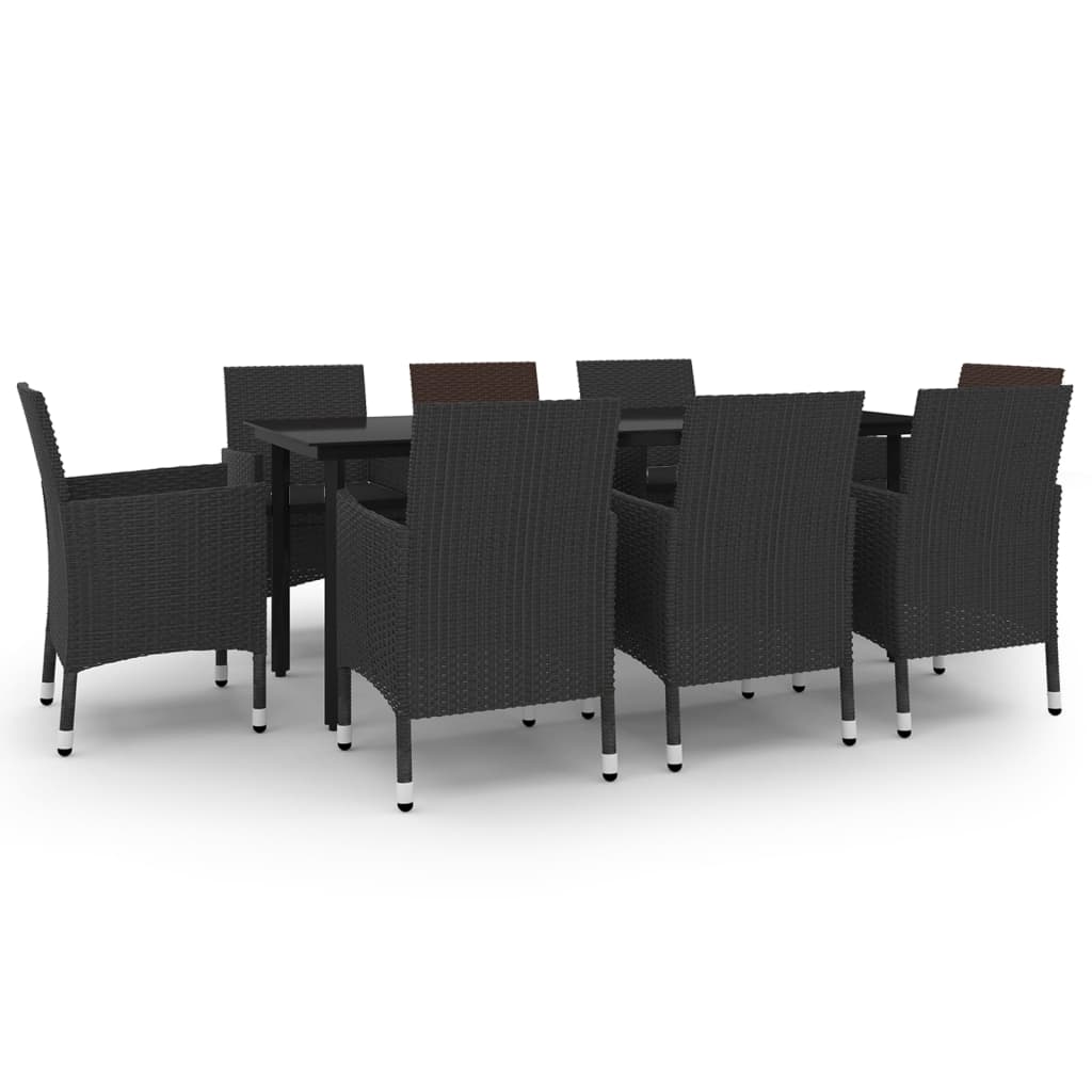 9-Delige Tuinset Met Kussens Poly Rattan En Glas 8 200 cm tafellengte Zwart