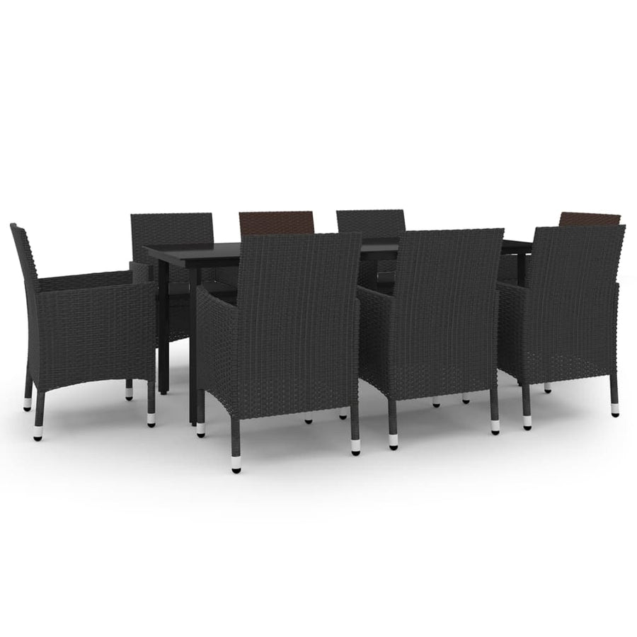 9-Delige Tuinset Met Kussens Poly Rattan En Glas 8 200 cm tafellengte Zwart