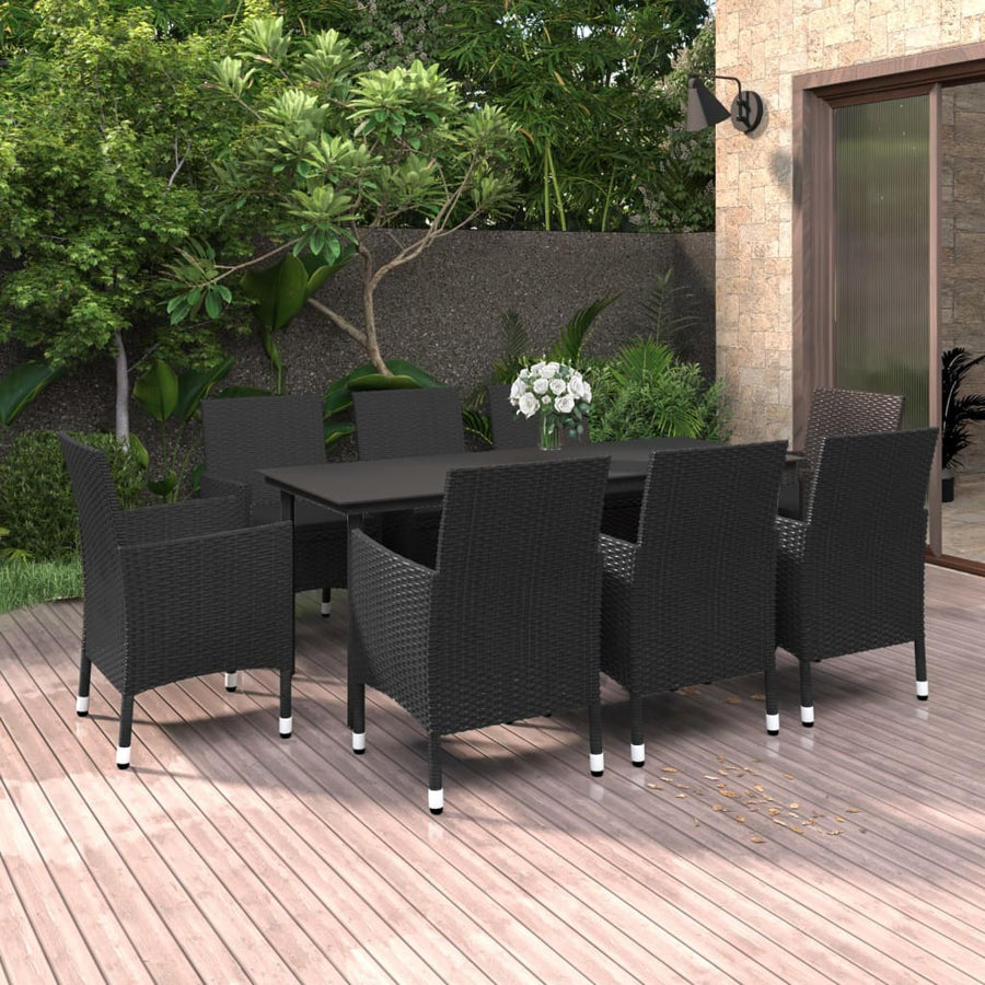 9-Delige Tuinset Met Kussens Poly Rattan En Glas 8 200 cm tafellengte Zwart