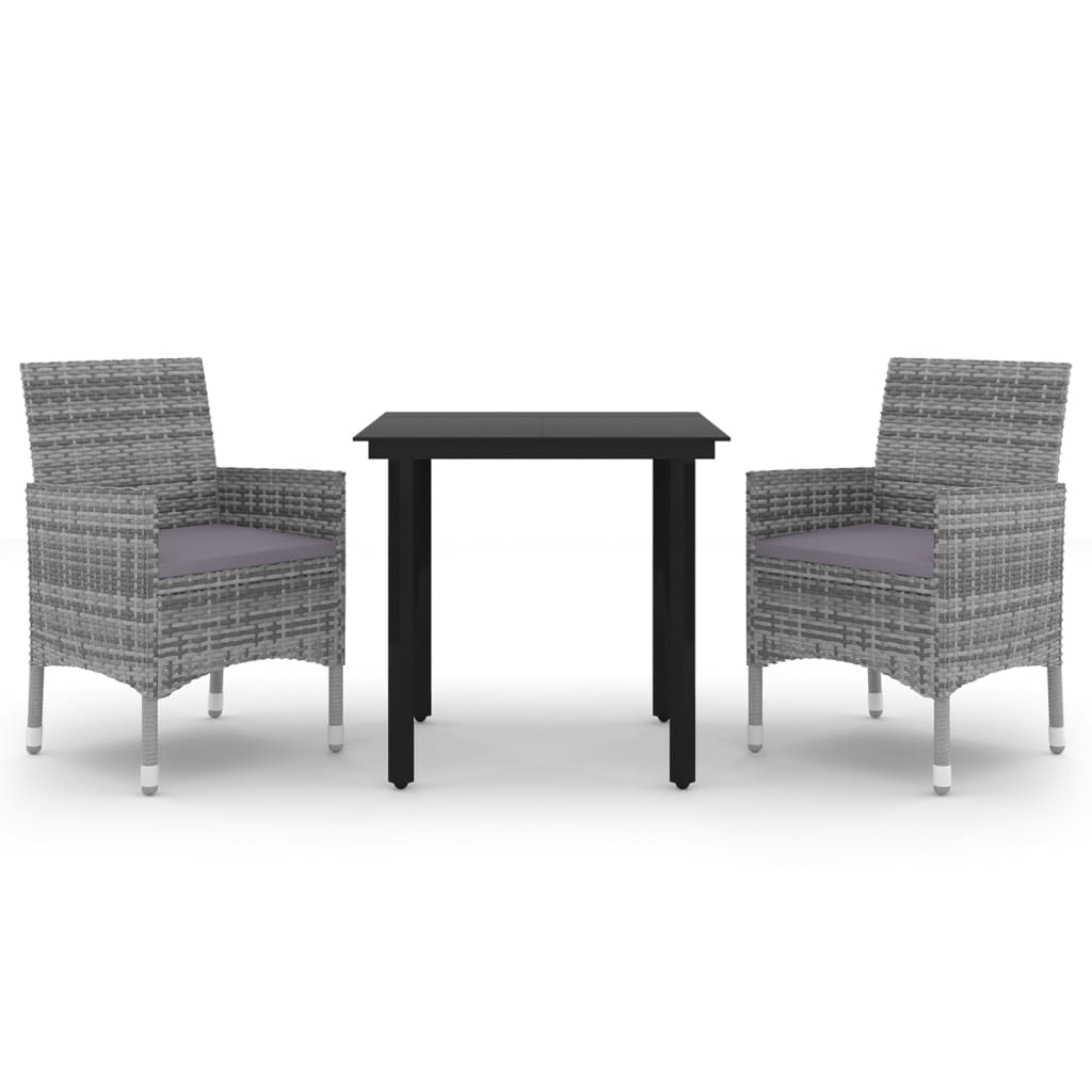 -Delige Tuinset Met Kussens Poly Rattan En Glas 3 80 cm tafellengte Grijs