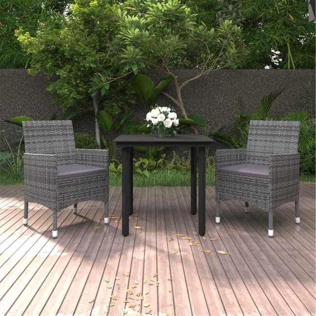 -Delige Tuinset Met Kussens Poly Rattan En Glas 3 80 cm tafellengte Grijs