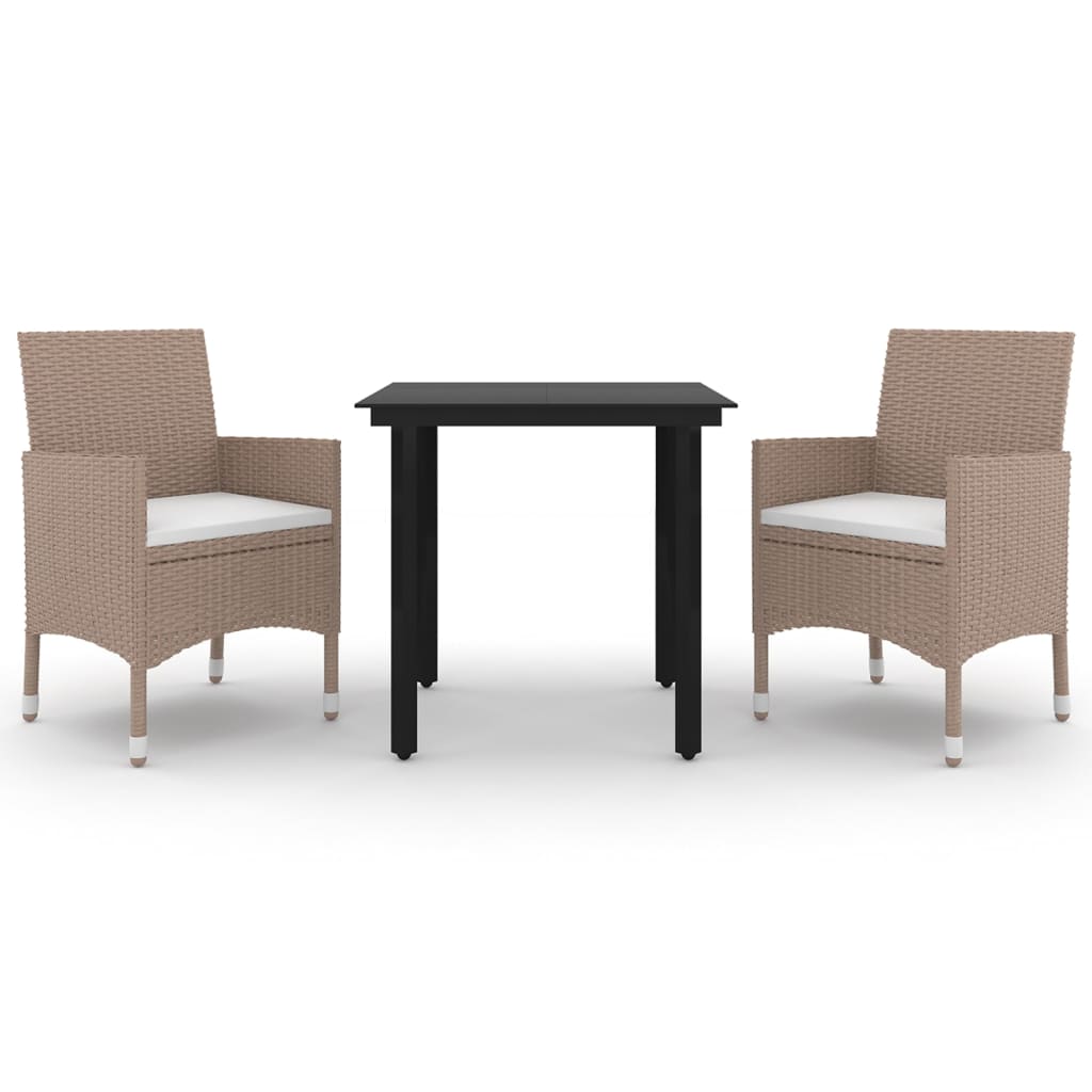 3-delige Tuinset met kussens poly rattan en glas