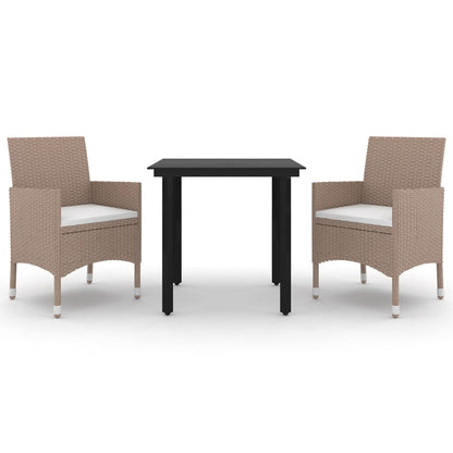 3-delige Tuinset met kussens poly rattan en glas
