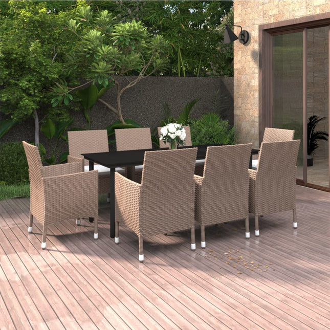 -Delige Tuinset Met Kussens Poly Rattan En Glas 9 200 cm tafellengte Beige