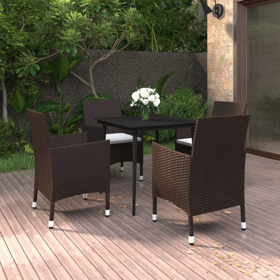 -Delige Tuinset Met Kussens Poly Rattan En Glas 5 80 cm tafellengte Bruin