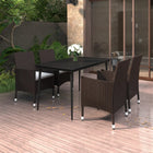 5-piece Outdoor Dining Set with Cushions, Poly Rattan and Glass