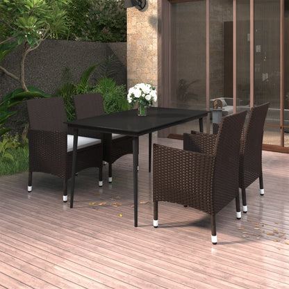 Tuinset Met Kussens Poly Rattan En Glas 5 140 cm tafellengte Bruin