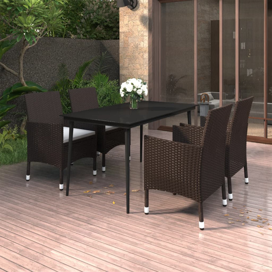 Tuinset Met Kussens Poly Rattan En Glas 5 140 cm tafellengte Bruin