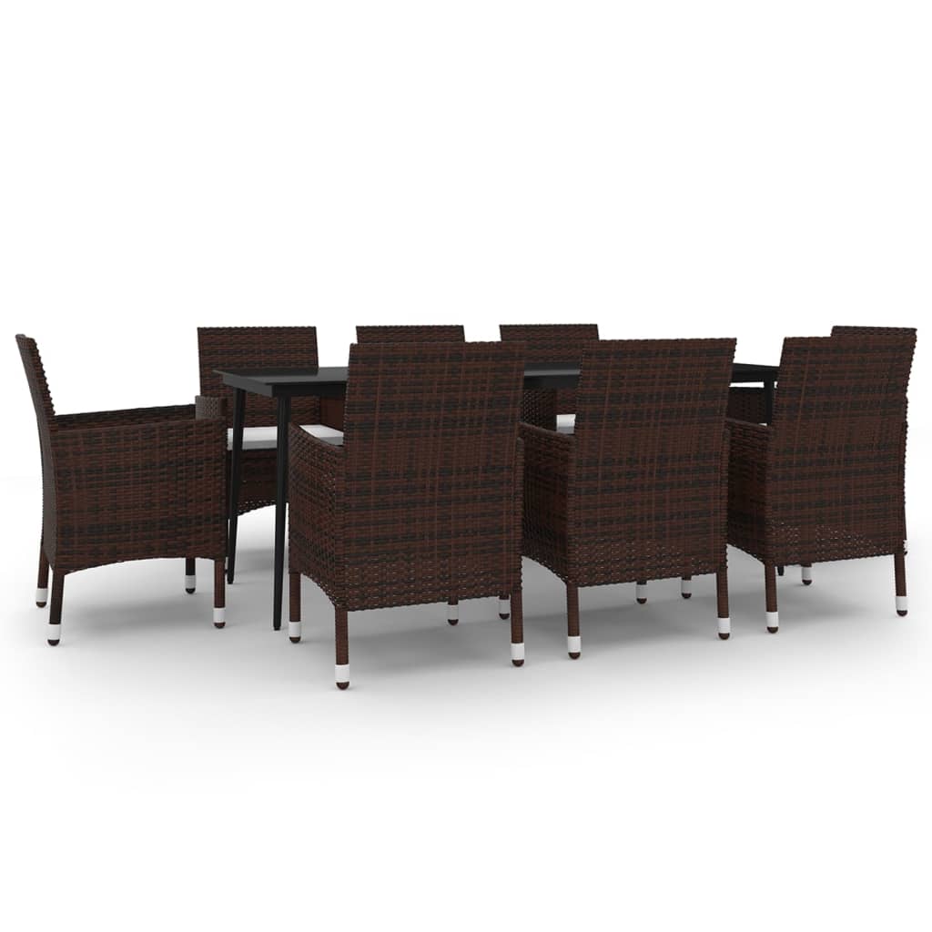 9-delige Tuinset met kussens poly rattan en glas