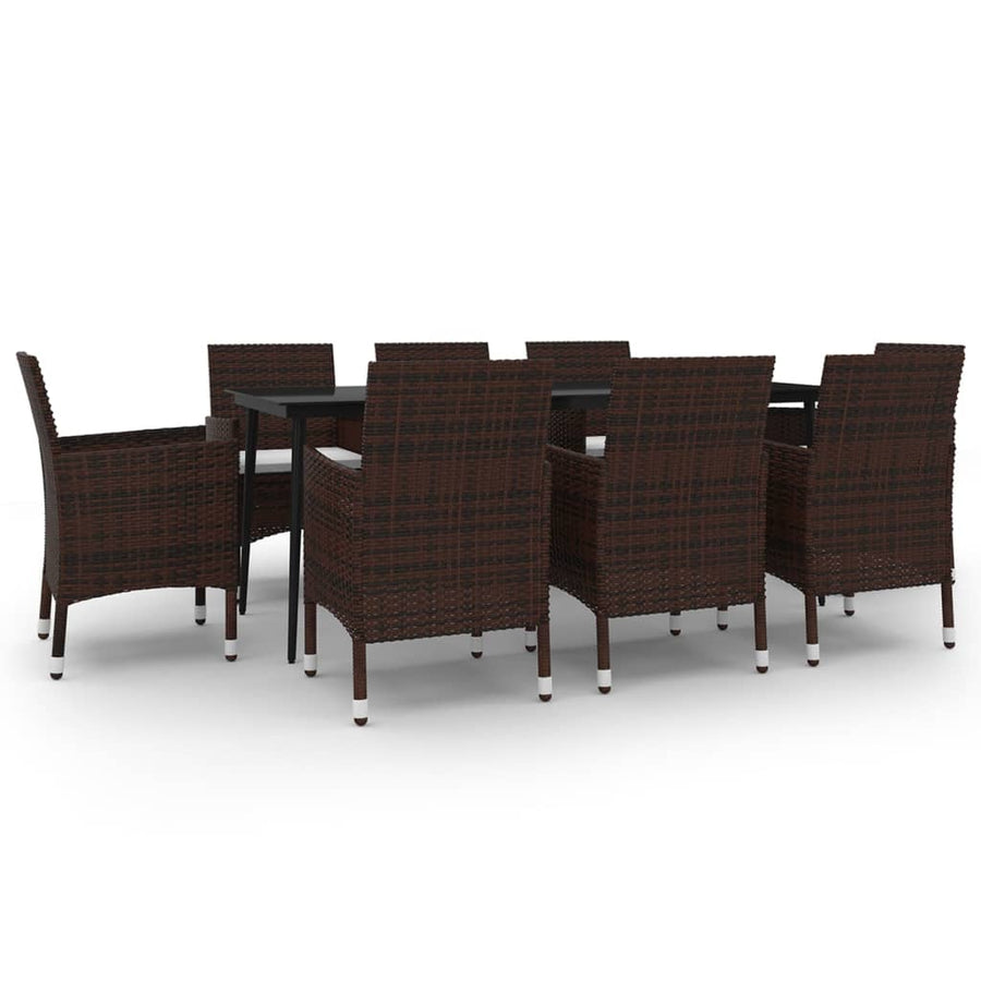 9-delige Tuinset met kussens poly rattan en glas