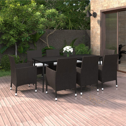 9-delige Tuinset met kussens poly rattan en glas