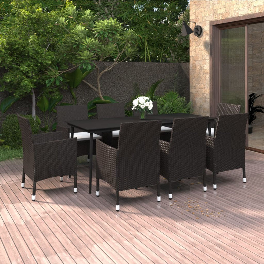 9-delige Tuinset met kussens poly rattan en glas