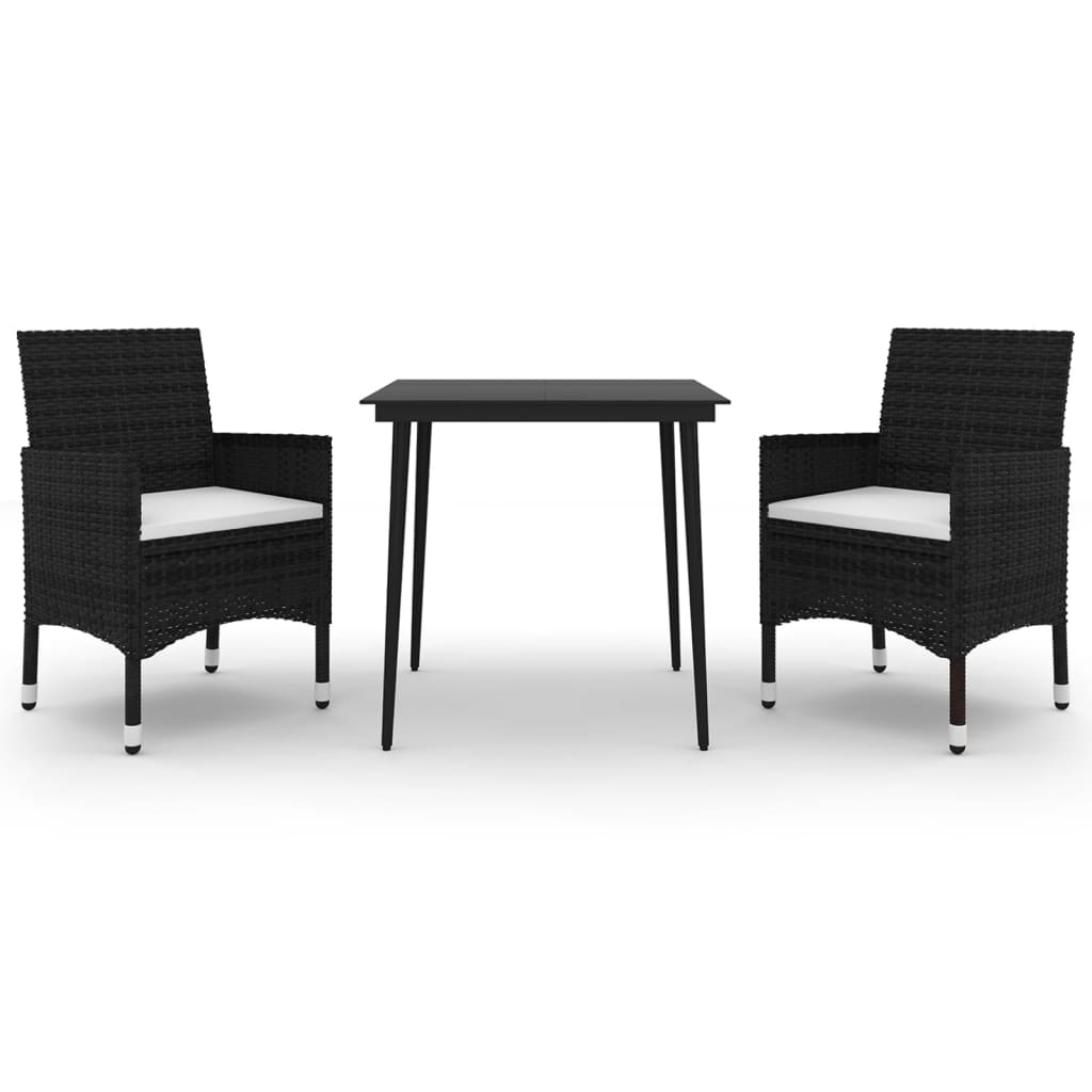 -Delige Tuinset Met Kussens Poly Rattan En Glas 3 80 cm tafellengte Zwart en wit