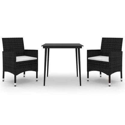 -Delige Tuinset Met Kussens Poly Rattan En Glas 3 80 cm tafellengte Zwart en wit