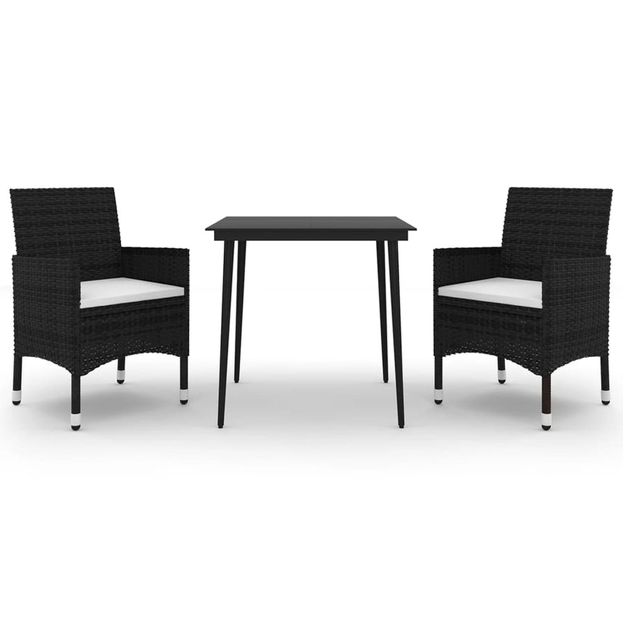 -Delige Tuinset Met Kussens Poly Rattan En Glas 3 80 cm tafellengte Zwart en wit