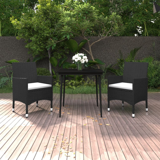 -Delige Tuinset Met Kussens Poly Rattan En Glas 3 80 cm tafellengte Zwart en wit