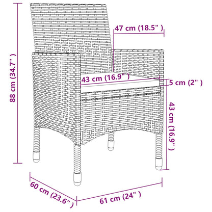 -Delige Tuinset Met Kussens Poly Rattan En Glas 5 80 cm tafellengte Zwart en wit