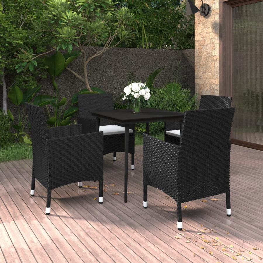 -Delige Tuinset Met Kussens Poly Rattan En Glas 5 80 cm tafellengte Zwart en wit