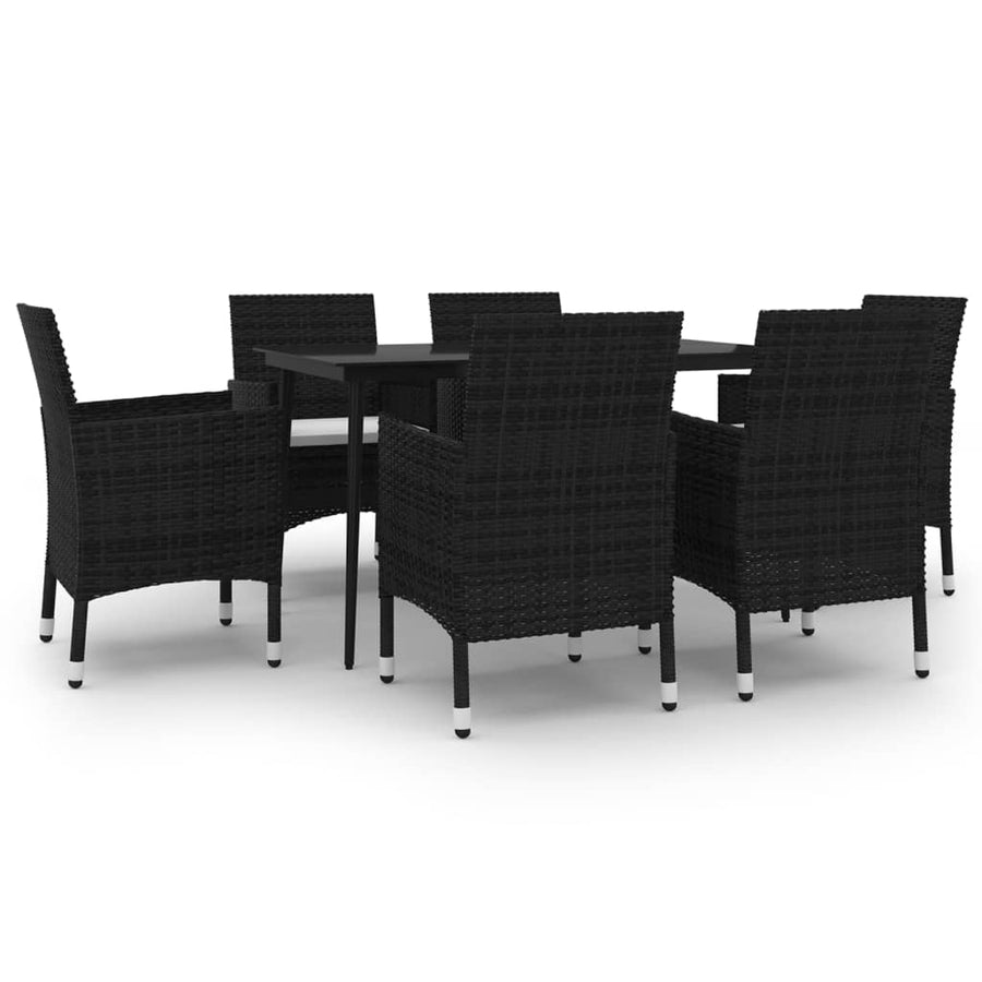 -Delige Tuinset Met Kussens Poly Rattan En Glas 7 140 cm tafellengte Zwart en wit