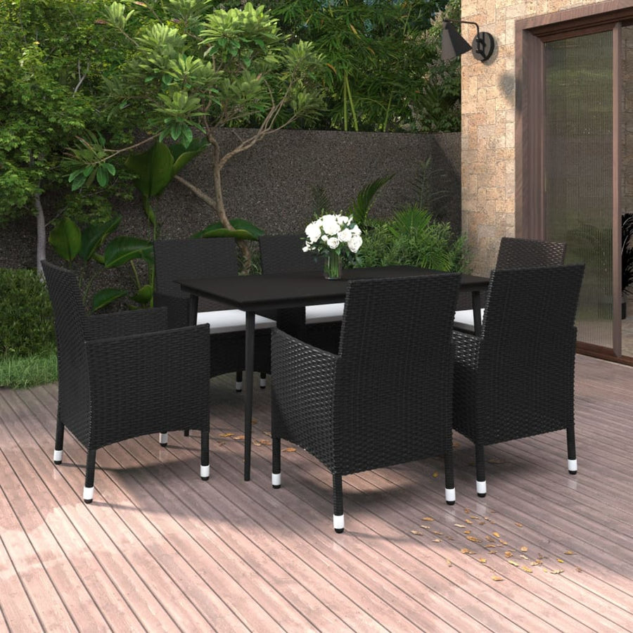 -Delige Tuinset Met Kussens Poly Rattan En Glas 7 140 cm tafellengte Zwart en wit