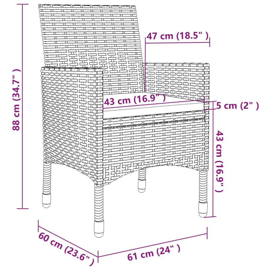 7-delige Tuinset met kussens poly rattan en glas