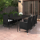 Tuinset 7-delig poly rattan zwart met kussens crèmewit