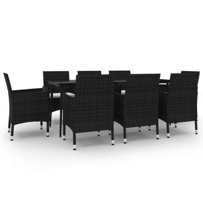 9-delige Tuinset met kussens poly rattan en glas