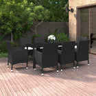 Tuinset 9-delig poly rattan zwart met glas tafel