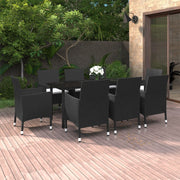 Tuinset 9-delig poly rattan zwart met glas tafel