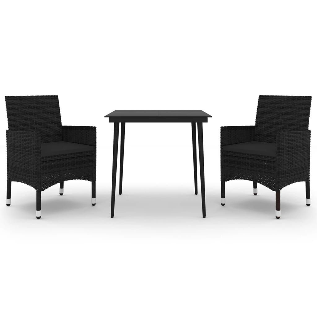-Delige Tuinset Met Kussens Poly Rattan En Glas 3 80 cm tafellengte Zwart