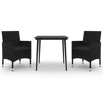 -Delige Tuinset Met Kussens Poly Rattan En Glas 3 80 cm tafellengte Zwart