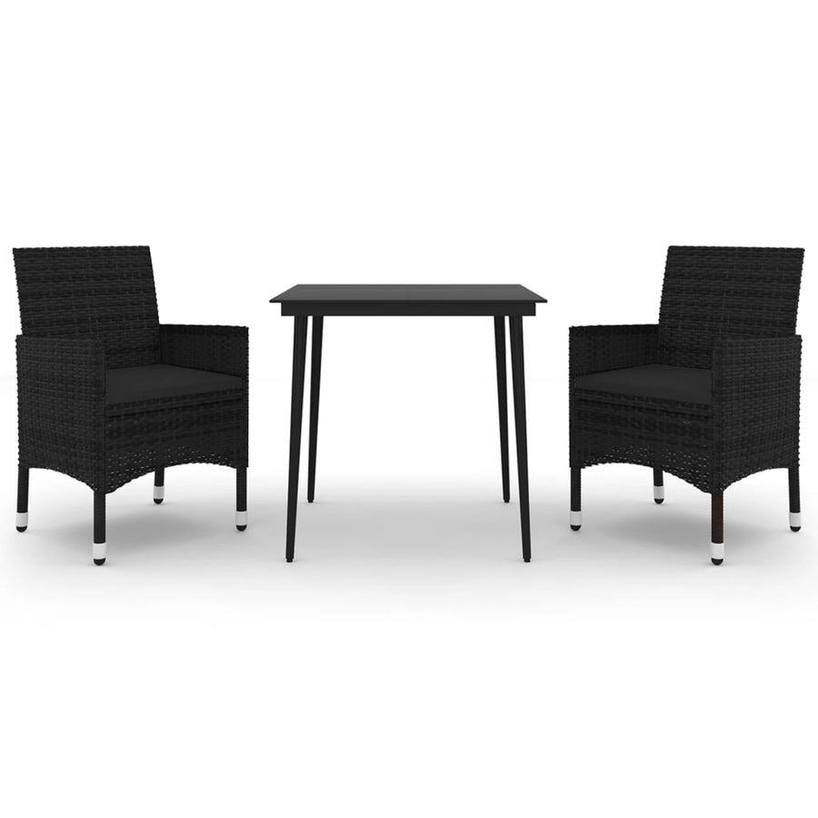 -Delige Tuinset Met Kussens Poly Rattan En Glas 3 80 cm tafellengte Zwart