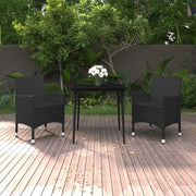 Tuinset 3-delig poly rattan zwart met kussens