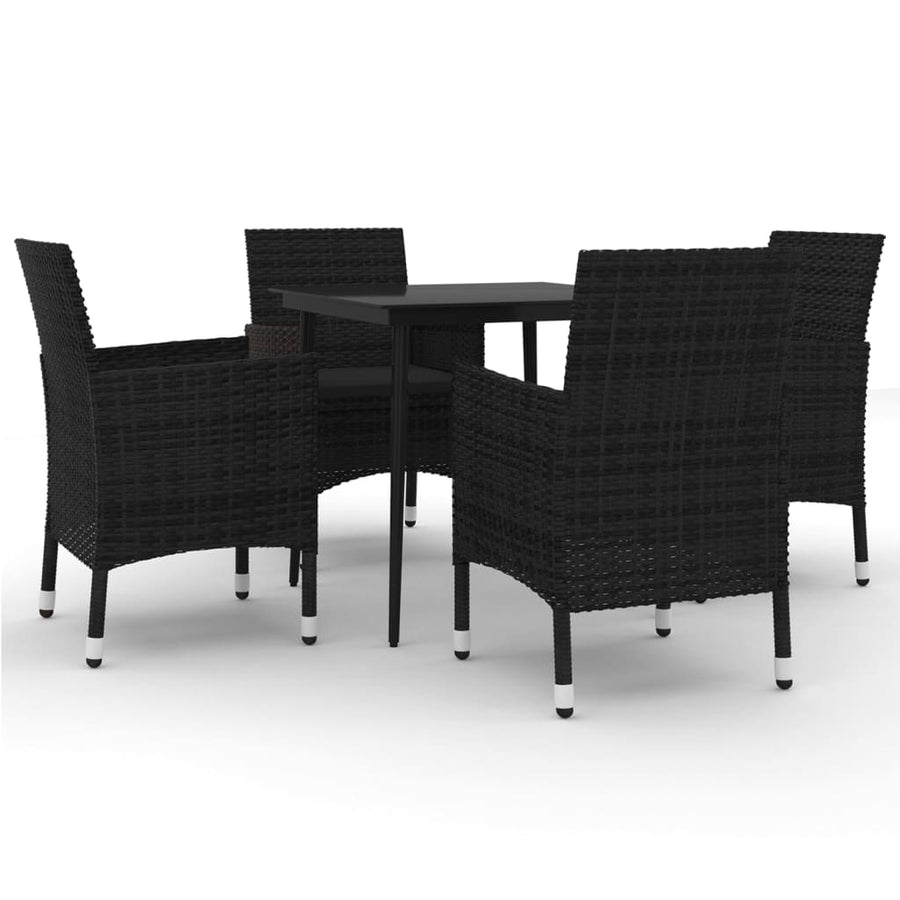 -Delige Tuinset Met Kussens Poly Rattan En Glas 5 80 cm tafellengte Zwart