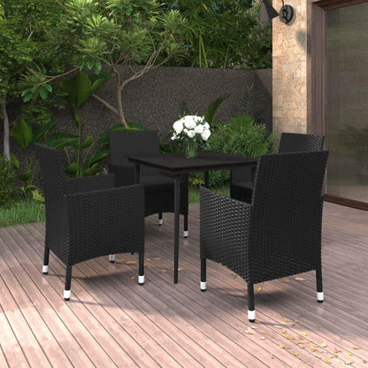 -Delige Tuinset Met Kussens Poly Rattan En Glas 5 80 cm tafellengte Zwart