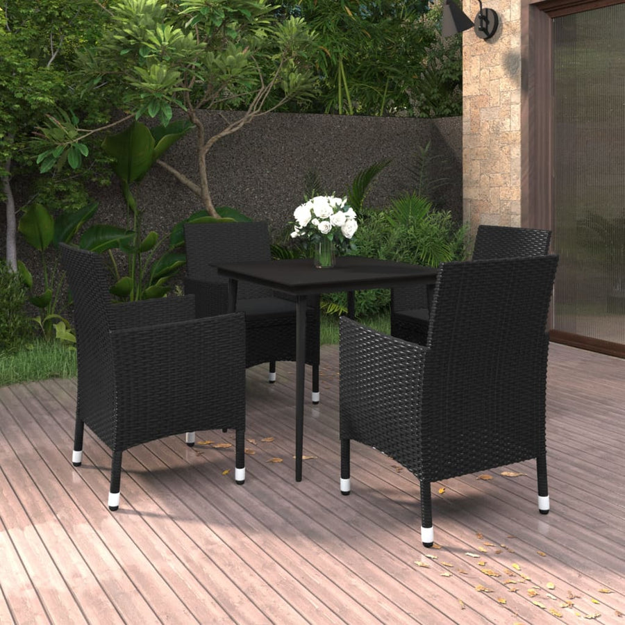 -Delige Tuinset Met Kussens Poly Rattan En Glas 5 80 cm tafellengte Zwart