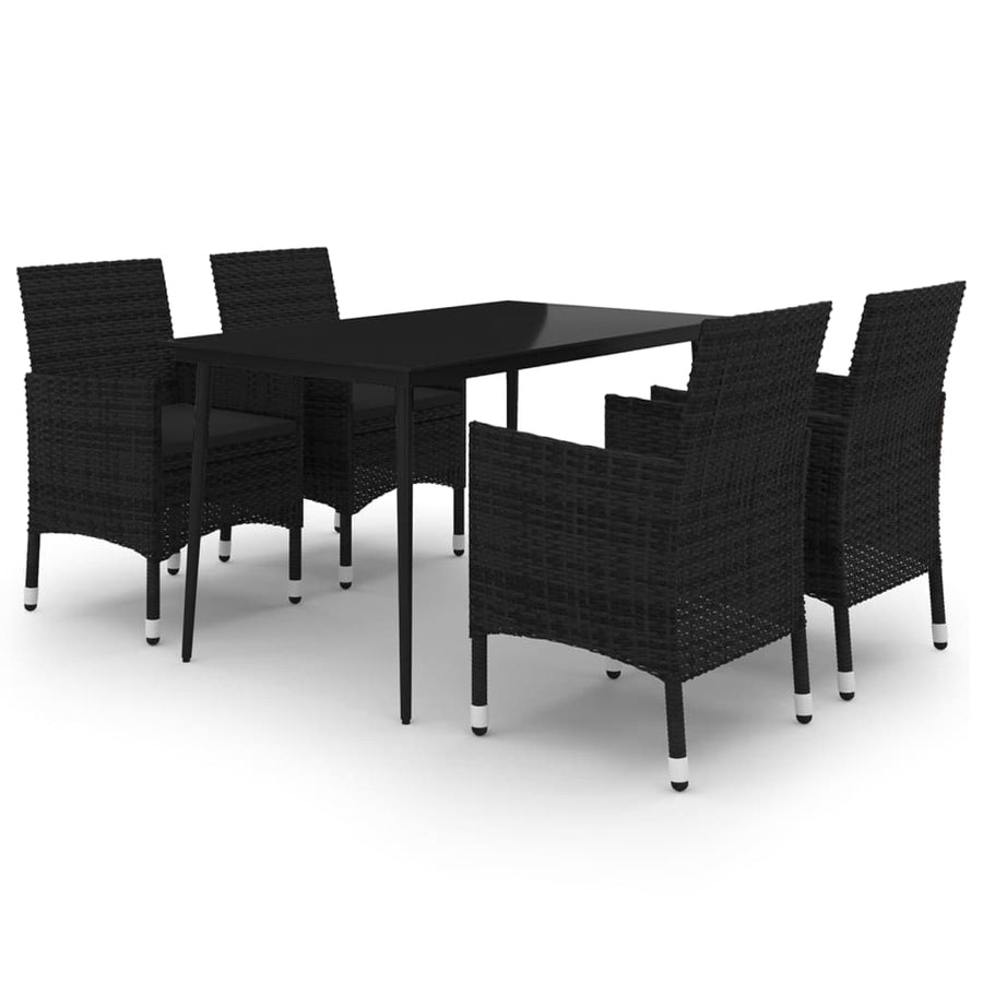 -Delige Tuinset Met Kussens Poly Rattan En Glas 5 140 cm tafellengte Zwart
