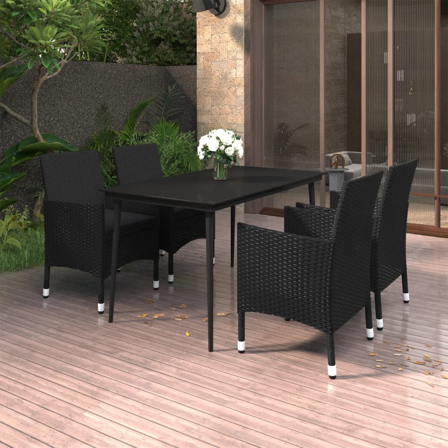 -Delige Tuinset Met Kussens Poly Rattan En Glas 5 140 cm tafellengte Zwart