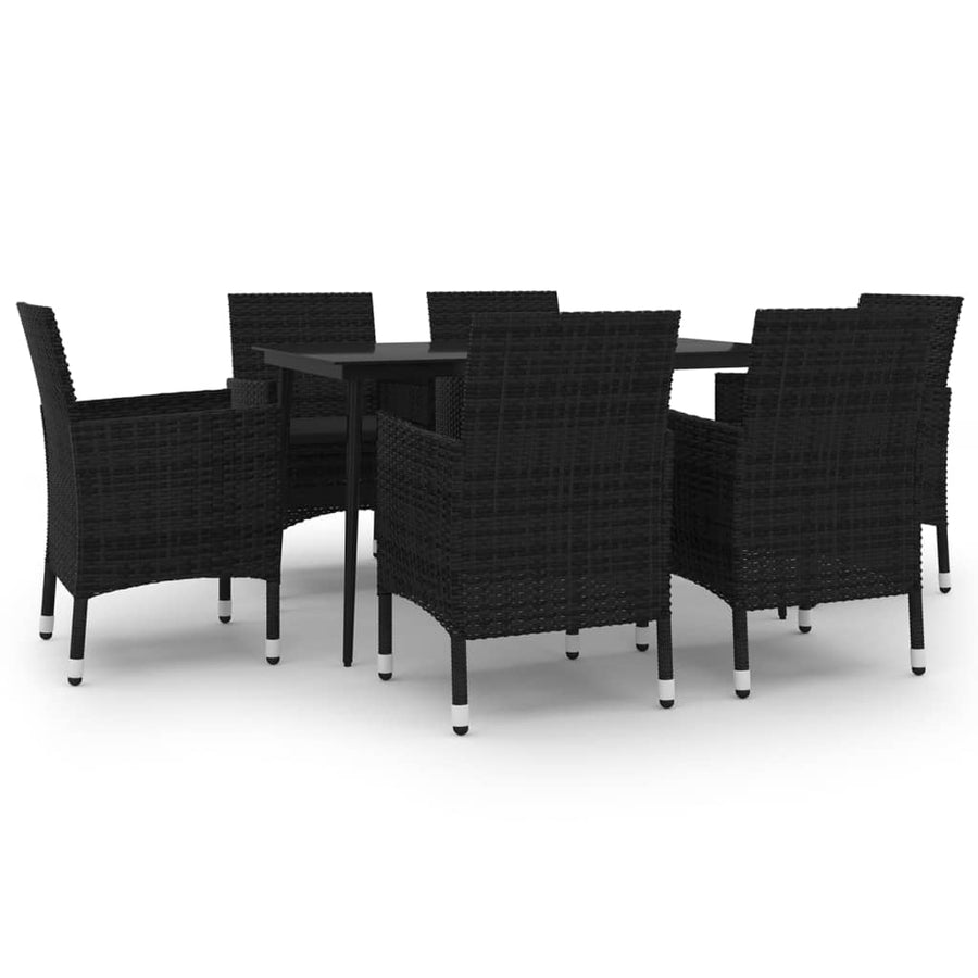-Delige Tuinset Met Kussens Poly Rattan En Glas 7 140 cm tafellengte Zwart