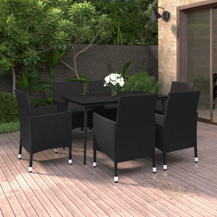 -Delige Tuinset Met Kussens Poly Rattan En Glas 7 140 cm tafellengte Zwart