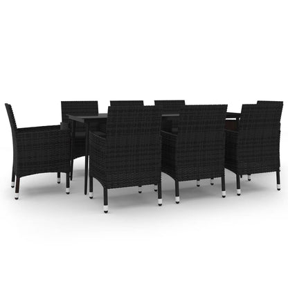 9-delige Tuinset met kussens poly rattan en glas
