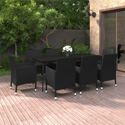9-delige Tuinset met kussens poly rattan en glas