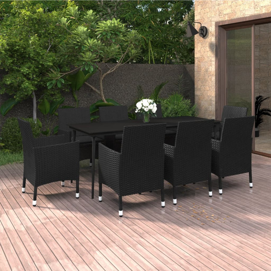 9-delige Tuinset met kussens poly rattan en glas