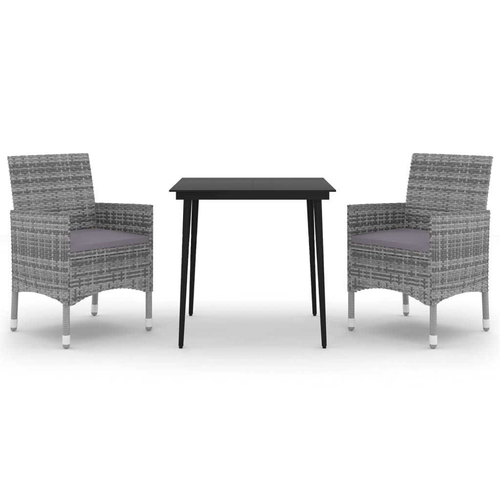 -Delige Tuinset Met Kussens Poly Rattan En Glas 3 80 cm tafellengte Grijs